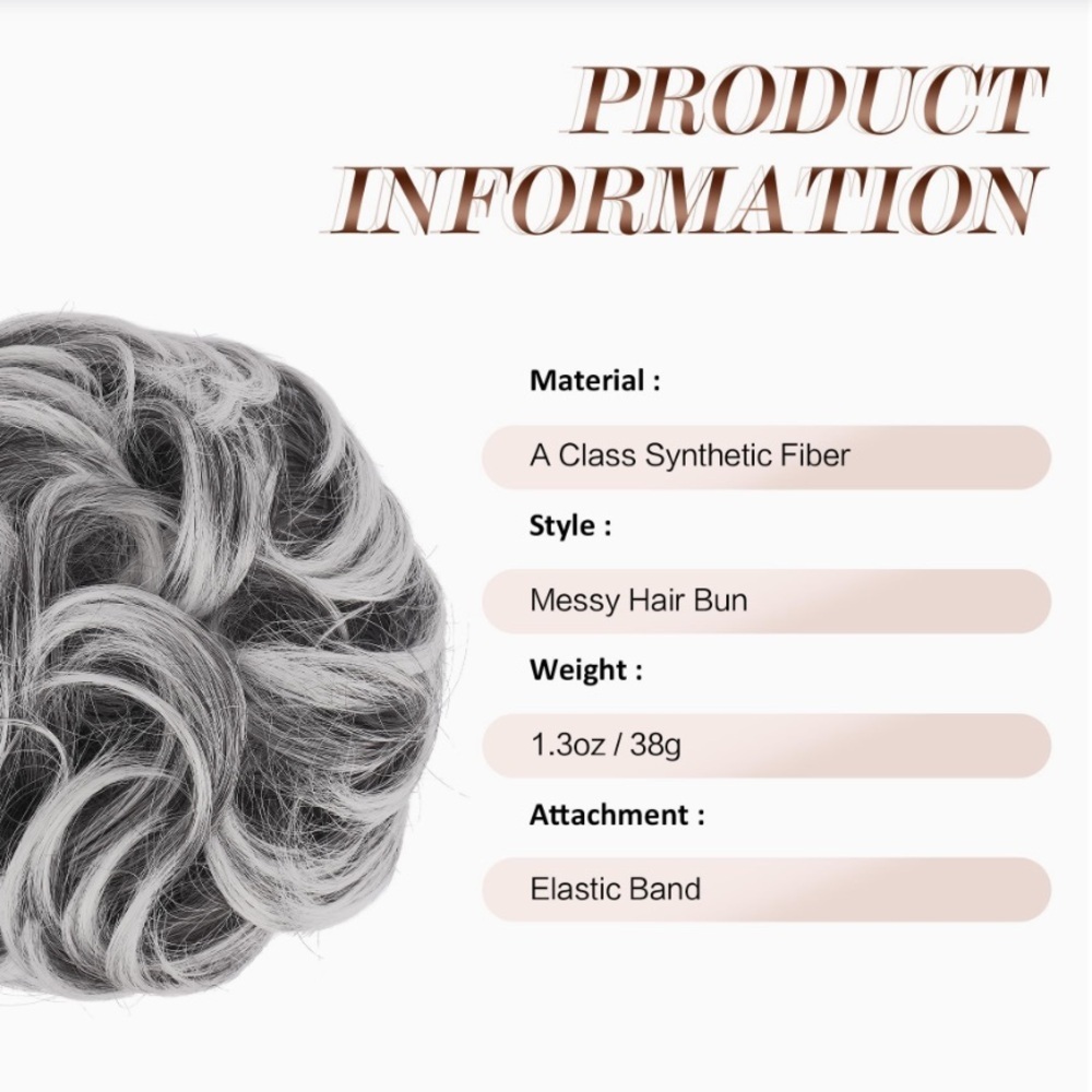 Feshfen Messy Hair Bun Stylish Gray Hair Bun Extension GRAY Bun - Picture 5 of 5